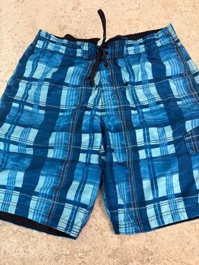 Speedo Men's Blue Plaid Swim Trunks